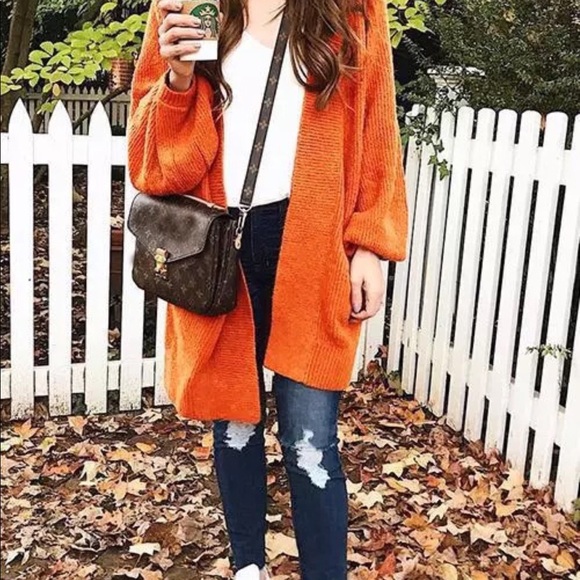 New Open Front Super Comfortable Orange Cardigan - Picture 2 of 4